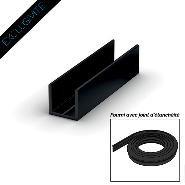 KIT PROFILE ALU NOIR POUR VERRE 8MM AVEC JOINT D'ETANCHEITE